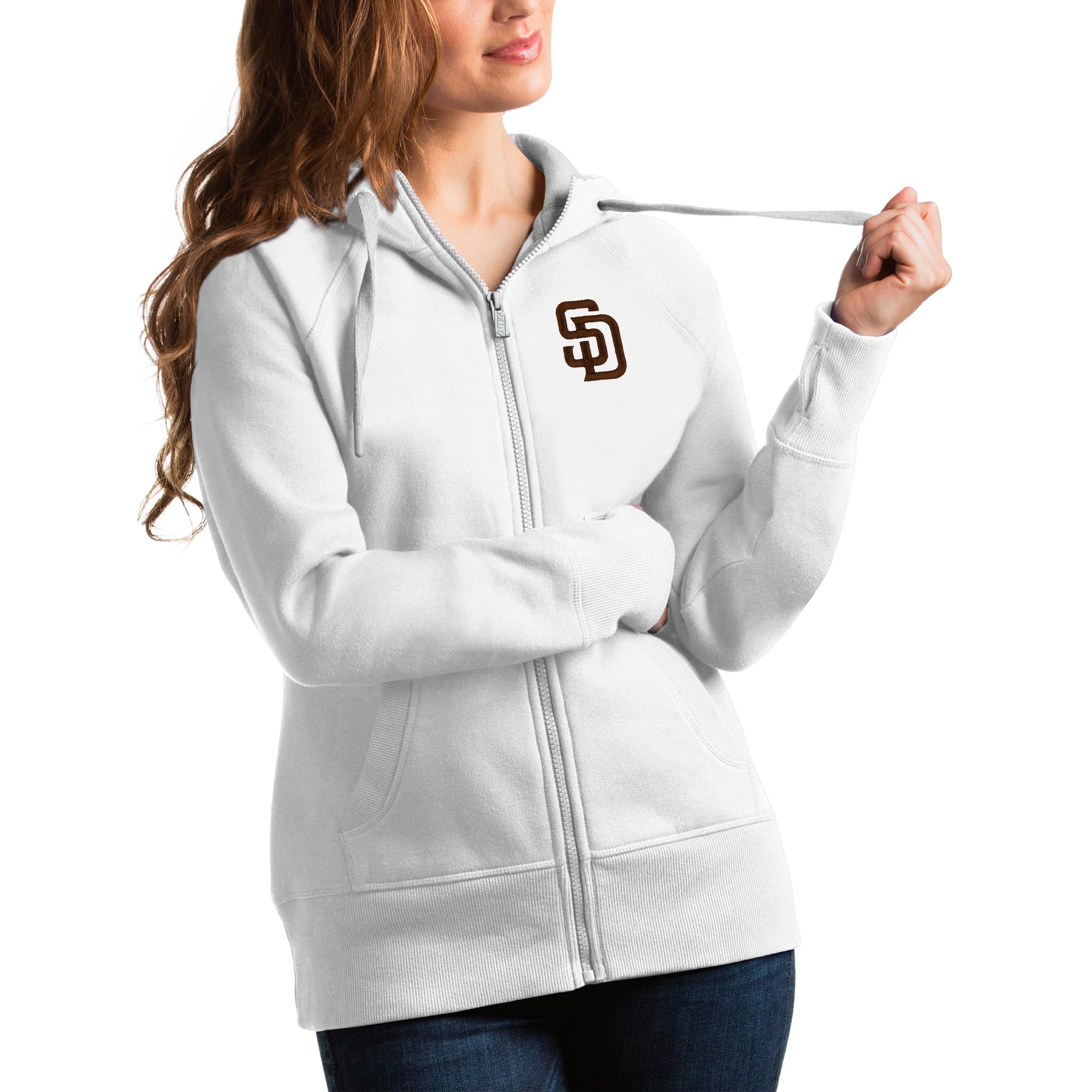 Women's Antigua White San Diego Padres Team Victory Full-Zip Hoodie
